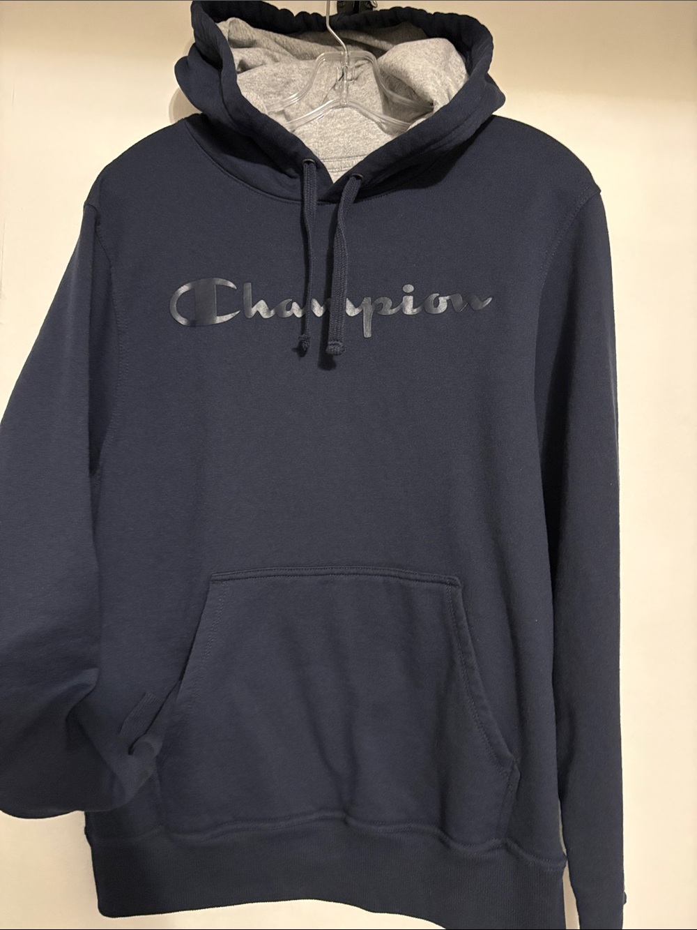 Champion Navy Blue Hoodie with Gray Lined Hood